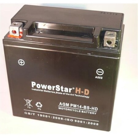Powerstar PowerStar PM14-BS-HD-153 230Cca Ytx14-Bs Motorcycle Battery Honda Suzuki Yamaha Kawasaki Triumph V Rod Vr PM14-BS-HD-153